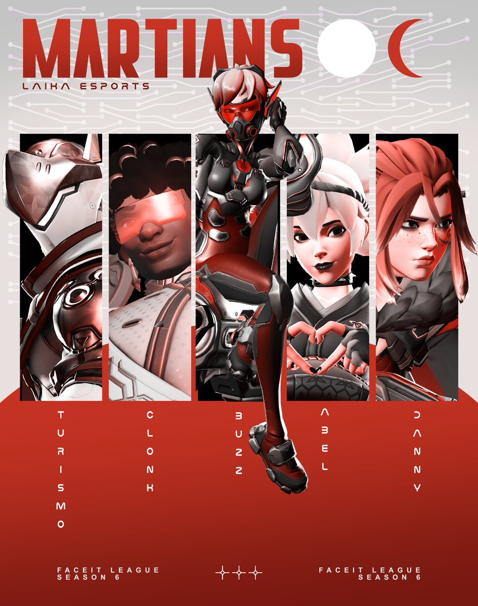 Different planet, same mission. Martians set their sights on FACEIT League Advanced Division! 👾

★ <a href="/buzz_io/">Logan </a>
✧ <a href="/turismo_ow/">Turismo</a>
✧ Danny 
⊹ <a href="/abelsucksatOW/">abel</a>
⊹ @clonkpog

#LaikaEsports | #LaikaMartians 👽