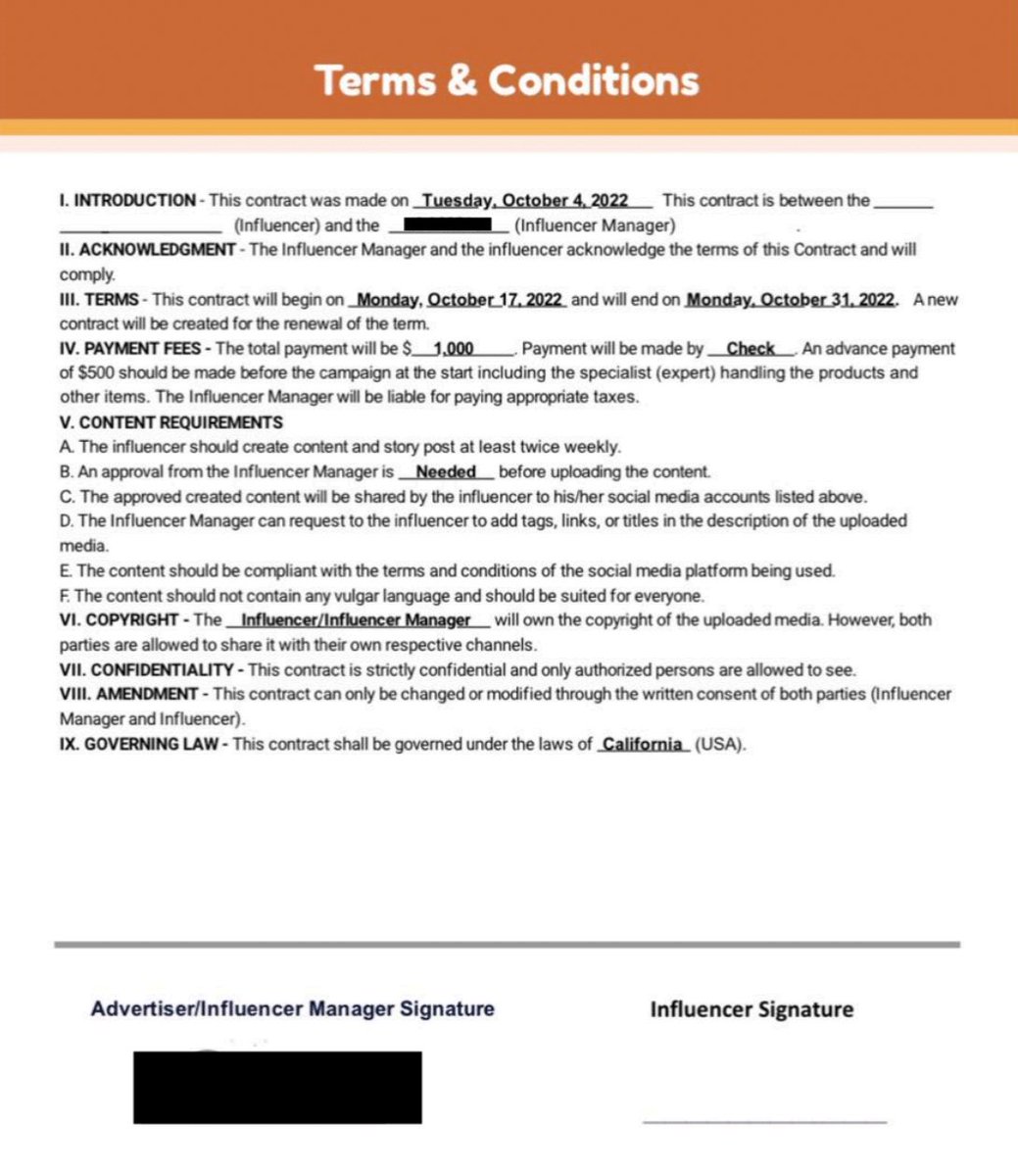 This is one of the real contracts offered to an athlete that I have students review in my NIL classes. It's not predatory, it's just super basic and vague.