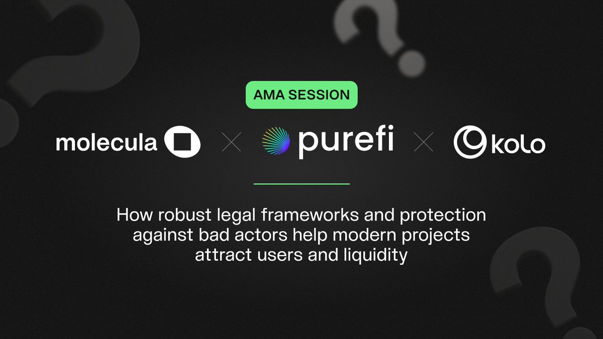 molecula_io's tweet image. Join us at AMA!

This Thursday, 31 July 2025, Molecula teams up with @PureFi_Protocol and @KoloHub for an open discussion on how solid legal frameworks, rigorous KYC/AML, and partnerships drive users&apos; trust and sustainable growth.

📅 Time: 18:00 CET
🌐 Place:…