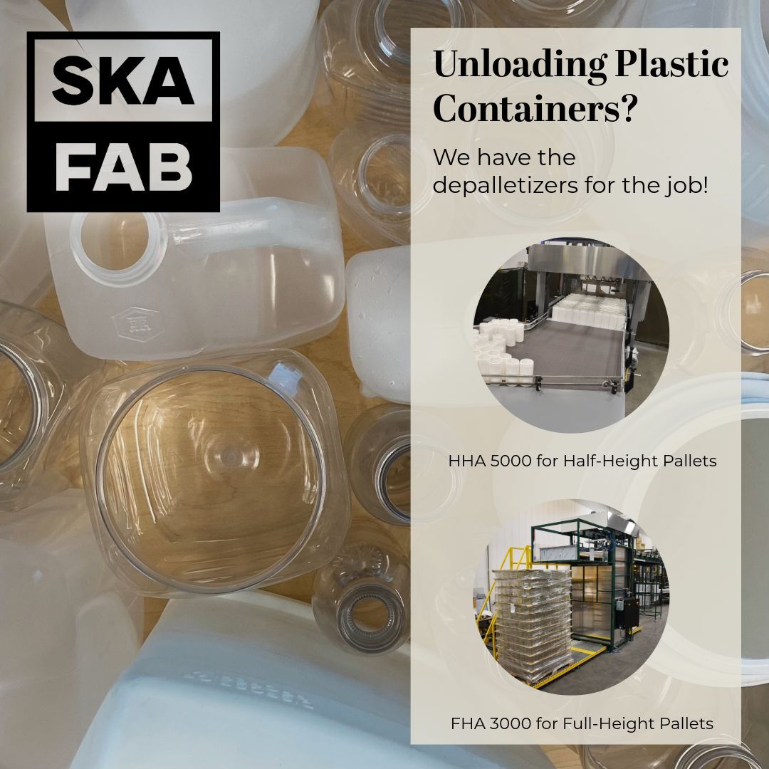 Built for plastic, ready for more—these depalletizers also handle glass and metal containers with ease.

Find the right fit for your packaging line: skafabricating.com/equipment/depa…