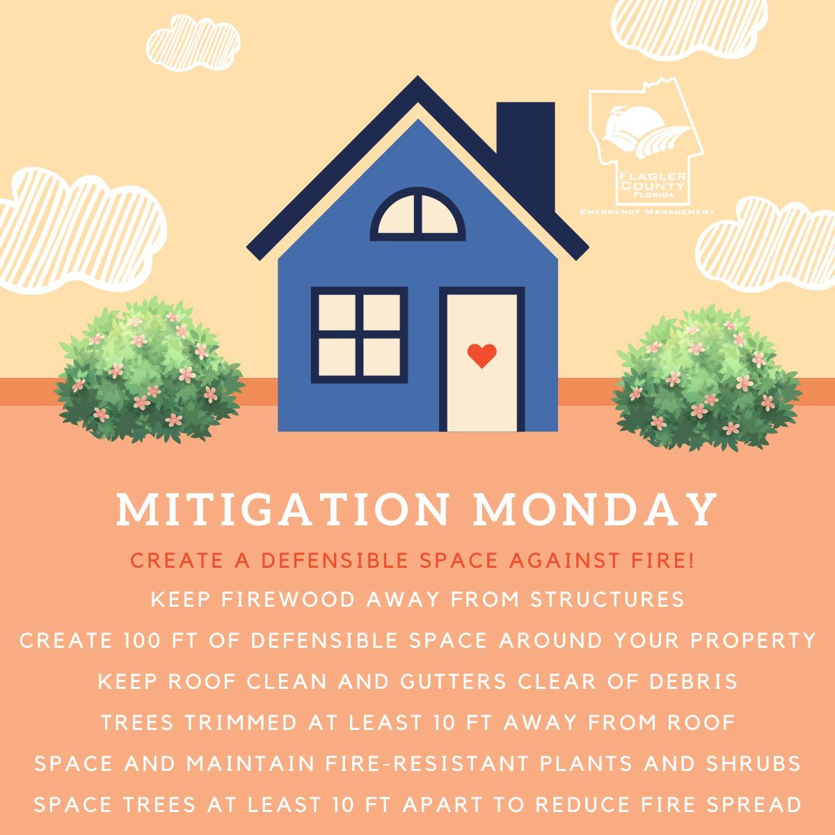 FlaglerEOC's tweet image. ๐ฅ Wildfire Mitigation Tips ๐ฅ
Keep firewood away from structures
Create defensible space around your property
Clean roofs and clear gutters of debris
Trim trees away from the roof
Maintain fire-resistant plants and shrubs
Space trees apart to slow fire spread