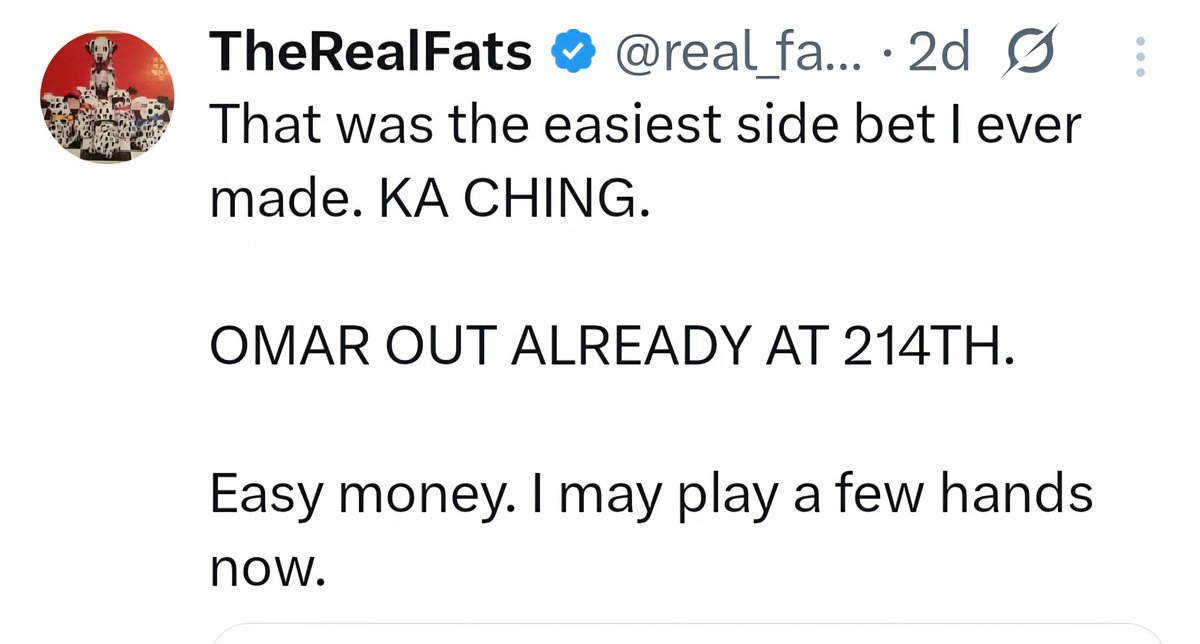 real_fats's tweet image. Here is my official and final statement on the angling. I was sitting out and intended to sit out the entire tournament. When I saw @PennyPitVictim had been eliminated, I tweeted out that I had won and that I may choose to play a few hands. Despite saying that, I intended to…