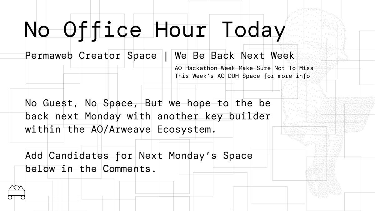 OurBazAR's tweet image. No Officr Hour space today, but we hope to be back next Monday with another key builder in the AO/Arweave ecosystem.
Join the Discord to continue building with the team in our community server: discord.gg/vS2fYJNucN
Add candidates for next Monday’s space in the comments…