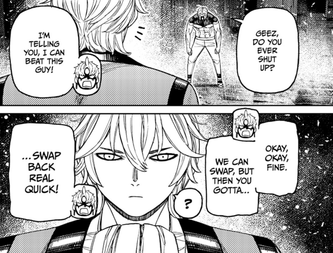 LeaderAira's tweet image. JIJI AND EVIL EYE SWITCHING OUT LIKE THIS IS SO CUTE OMG #dandadan204