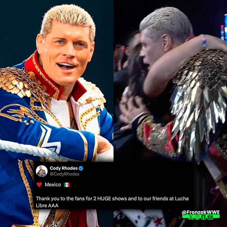 FronzakWWE's tweet photo. ¡AGRADECIDO CON MÉXICO!! 🇲🇽🔥
Cody Rhodes estuvo muy sorprendido con el apoyo de la fanaticada mexicana, asimismo elogió la presencia de los luchadores de Triple A. #WWEMexico https://t.co/cEXdifedRQ