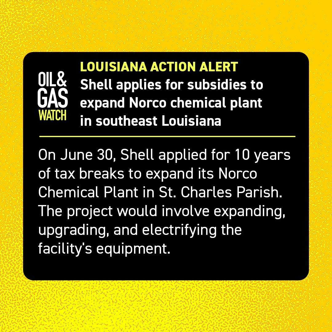 Oil and Gas Watch (@oil_watch) on Twitter photo Shell applies for subsidies to expand Norco chemical plant in southeast Louisiana
oilandgaswatch.org/alert/rec_d1uf…
<a href="/BeyondPetrochem/">Beyond Petrochemicals</a> <a href="/labucketbrigade/">Louisiana Bucket Brigade</a> <a href="/laenviro/">LA Enviro Action Net</a> @HealthyGulf <a href="/IlluminatorLA/">Louisiana Illuminator || bsky @lailluminator</a> <a href="/NOLAnews/">NOLA.com</a> <a href="/WWNO/">New Orleans Public Radio</a> <a href="/WAFB/">WAFB</a> <a href="/WBRZ/">WBRZ News</a> Shell applies for subsidies to expand Norco chemical plant in southeast Louisiana
oilandgaswatch.org/alert/rec_d1uf…
<a href="/BeyondPetrochem/">Beyond Petrochemicals</a> <a href="/labucketbrigade/">Louisiana Bucket Brigade</a> <a href="/laenviro/">LA Enviro Action Net</a> @HealthyGulf <a href="/IlluminatorLA/">Louisiana Illuminator || bsky @lailluminator</a> <a href="/NOLAnews/">NOLA.com</a> <a href="/WWNO/">New Orleans Public Radio</a> <a href="/WAFB/">WAFB</a> <a href="/WBRZ/">WBRZ News</a>