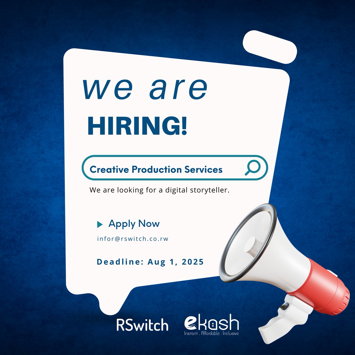 RSwitch (@rswitch) on Twitter photo <a href="/RSwitch/">RSwitch</a>, in collaboration with <a href="/AfricaNenda/">AfricaNenda</a>, is seeking a qualified creative agency to support the storytelling through videography, photography, graphic design, and content creation.
🗓️ Submission Deadline: 1 August 2025
📩 Submit proposals to: info@rswitch.co.rw (CC: <a href="/RSwitch/">RSwitch</a>, in collaboration with <a href="/AfricaNenda/">AfricaNenda</a>, is seeking a qualified creative agency to support the storytelling through videography, photography, graphic design, and content creation.
🗓️ Submission Deadline: 1 August 2025
📩 Submit proposals to: info@rswitch.co.rw (CC:
