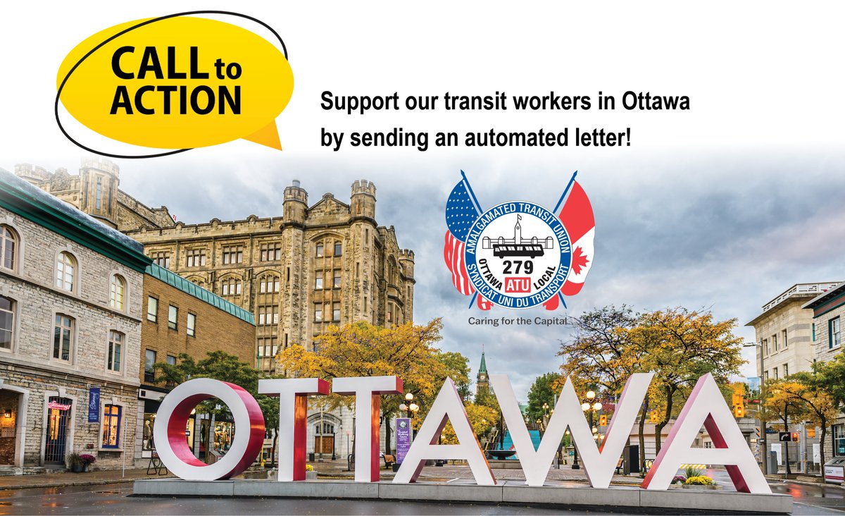 Show your solidarity with transit workers of Local 279

OC Transpo has stalled collective bargaining negotiations for months. Help Ottawa transit workers send a strong message to Ottawa Mayor and City Council to direct OC Transpo negotiators to stop delaying and bargain a fair