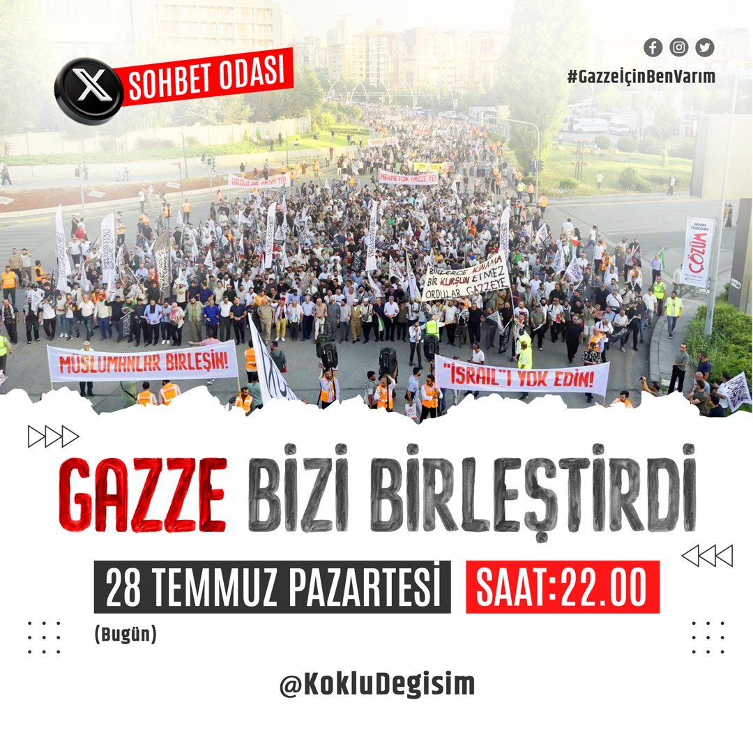 Köklü Değişim Medya (@kokludegisim) on Twitter photo ✅GAZZE BİZİ BİRLEŞTİRDİ!
⏰ 22.00'de <a href="/KokluDegisim/">Köklü Değişim Medya</a> Sohbet Odası’nda buluşalım...
#GazzeİçinBenVarım ✅GAZZE BİZİ BİRLEŞTİRDİ!
⏰ 22.00'de <a href="/KokluDegisim/">Köklü Değişim Medya</a> Sohbet Odası’nda buluşalım...
#GazzeİçinBenVarım