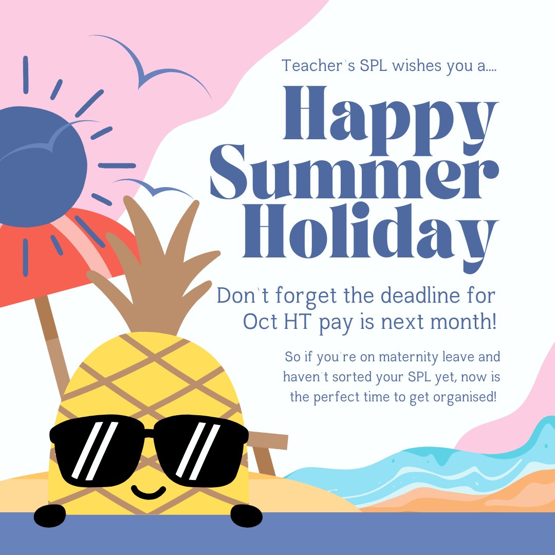 TeachersSPL's tweet image. Summer Holidays are here! What are your plans? ☀️

While you&apos;re enjoying the sunshine (or overcast skies depending on where you are!), remember the deadline for Oct HT pay is just around the corner (next month!).  Teacher&apos;s SPL is here to assist you! teachersspl.co.uk