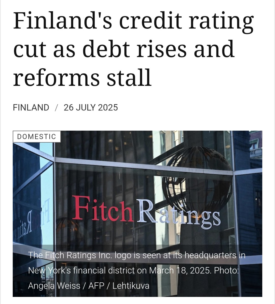 Honestly, AA is still too high given the deep corruption and constant bloating of the public sector. Actors fighting for tax euros will keep growing and fiercely defending their budgets until credit runs dry. Bankruptcy will be the best thing to happen to Finland.