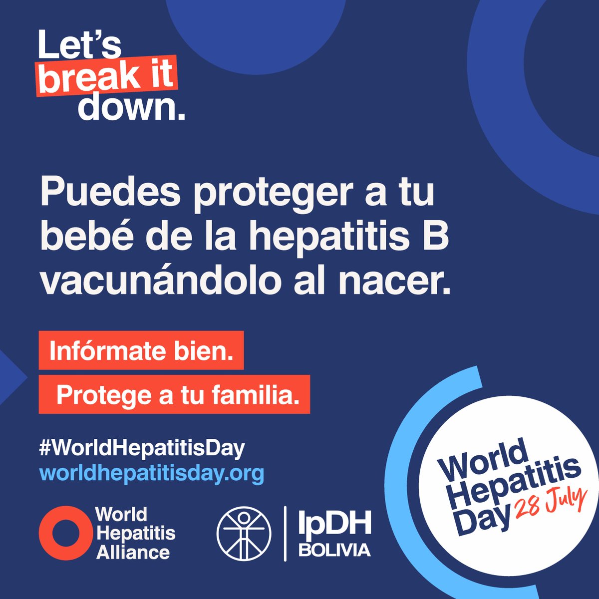 28 Jul • Día Mundial contra la Hepatitis 🌍  
Derribemos barreras ➤ pruebas, tratamiento y acceso para todos.  
La hepatitis sigue causando 1,3 m de muertes al año.  
Actúa hoy, ¡la eliminación para 2030 es posible!
#WorldHepatitisDay #WHD25 #EliminateHepatitis