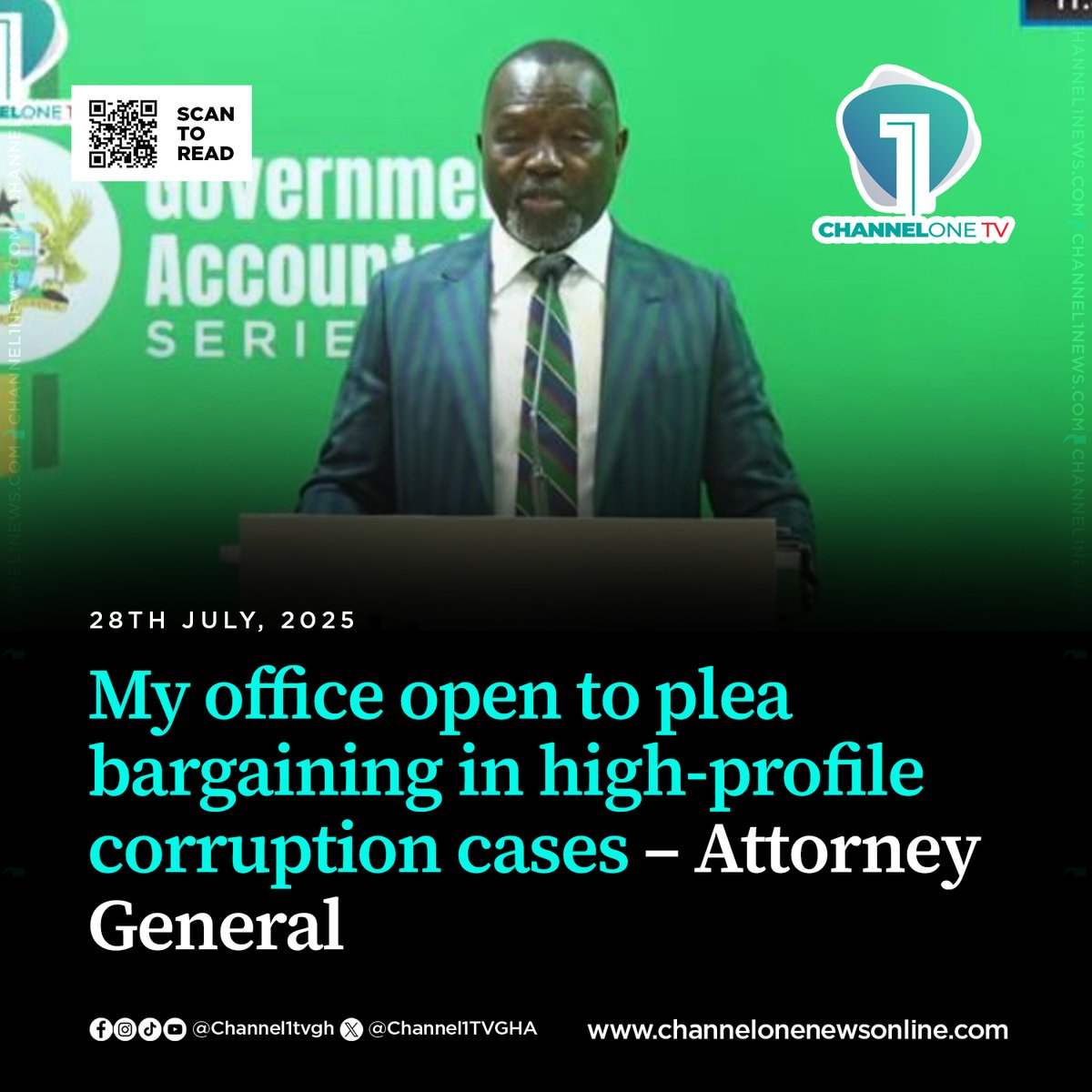 Channel1TVGHA's tweet image. The Attorney General and Minister for Justice, Dr. Dominic Ayine, has reaffirmed that his office remains open to plea bargaining in all high-profile cases involving alleged corruption or financial misconduct.
#ChannelOneNews
More here: channelonenewsonline.com/2025/07/28/my-…