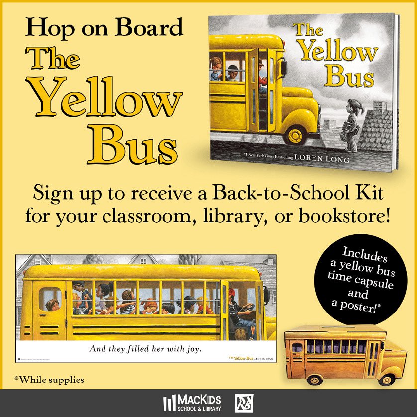 Loren Long (@lorenlong) on Twitter photo Indies, schools, and libraries: enter a sweepstakes for a chance to win a The Yellow Bus Back-to-School Kit! The grand prize includes a Yellow Bus time capsule and poster. Enter here by August 13: bit.ly/3IIx4M6 <a href="/MacKidsSL/">Macmillan Children's School & Library 📚</a> <a href="/MacKidsBooks/">MacKids Books</a> Indies, schools, and libraries: enter a sweepstakes for a chance to win a The Yellow Bus Back-to-School Kit! The grand prize includes a Yellow Bus time capsule and poster. Enter here by August 13: bit.ly/3IIx4M6 <a href="/MacKidsSL/">Macmillan Children's School & Library 📚</a> <a href="/MacKidsBooks/">MacKids Books</a>