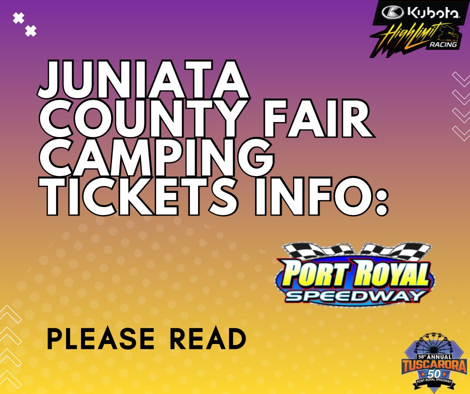 PortRoyalSpdway's tweet image. 📣 2025 Fair Week Camping Site Renewals Reminder! 🏕️
Site renewals for the 2025 Juniata County Fair at Port Royal Speedway are open Tuesday, July 8 through Friday, August 1! All renewals must be received by the Speedway office by the end of business on August 1 — no exceptions.…