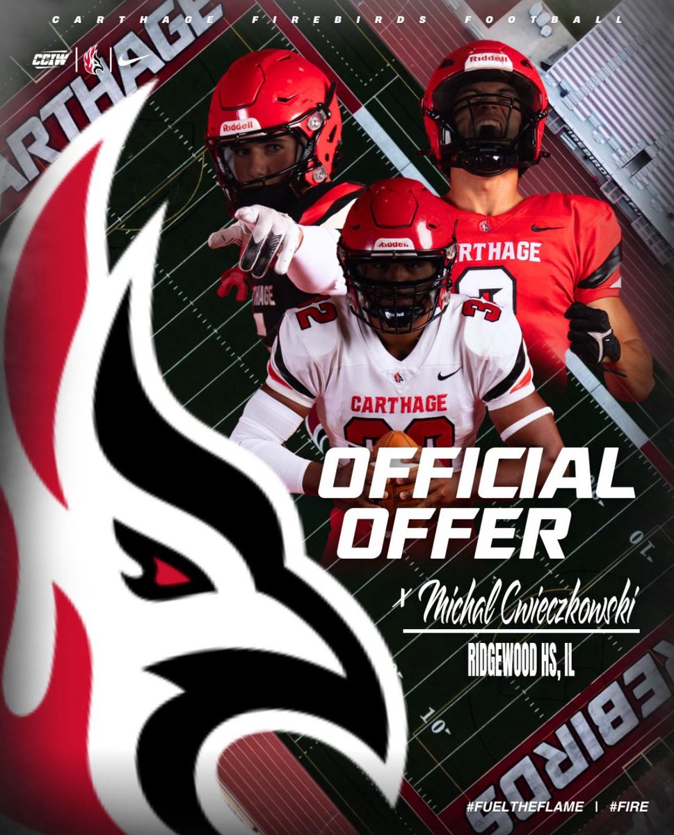 After a great conversation with <a href="/CoachPopino/">Matthew Popino</a> I’ve received an offer from Carthage College <a href="/Firebirds_FB/">Carthage College Football</a>
Huge thanks to all the coaches for this opportunity! <a href="/VFanelli22/">Vince Fanelli</a> <a href="/RHSFootball234/">Ridgewood Rebels Football</a> <a href="/PrepRedzoneIL/">Prep Redzone Illinois</a> <a href="/CoachKruse62/">Rob Kruse</a> <a href="/EDGYTIM/">Timothy “EDGYTIM” OHalloran</a>