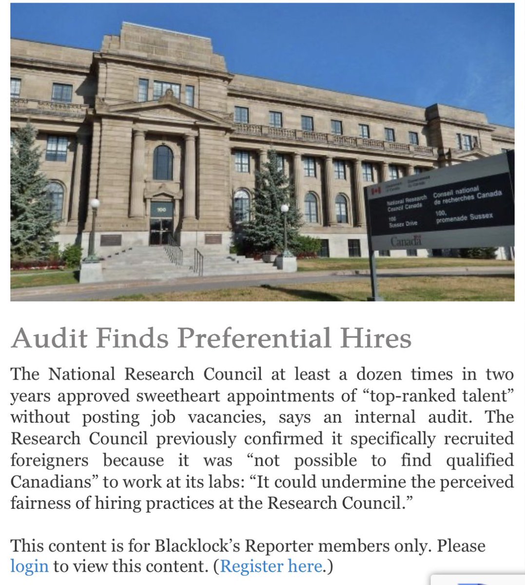The Great Replacement Of Workforce in Canada (GROW-in-Canada) reaches senior levels in publicly funded institutions.

National Research Council says that it didn’t post job vacancies because “it was “not possible to find qualified Canadians” to work at its labs”.

Via Blacklocks: