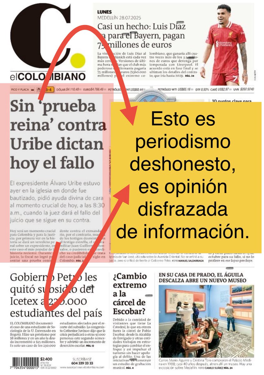 Andrea Aldana (@andrealdana) on Twitter photo Esto que hace <a href="/elcolombiano/">El Colombiano</a> es manipulación de la opinión pública y de su audiencia. Esto es opinión que sin aclarar a la audiencia que lo es, la presentan como información. Es un periódico evidentemente tomando partido, no un medio informando. Esto que hace <a href="/elcolombiano/">El Colombiano</a> es manipulación de la opinión pública y de su audiencia. Esto es opinión que sin aclarar a la audiencia que lo es, la presentan como información. Es un periódico evidentemente tomando partido, no un medio informando.