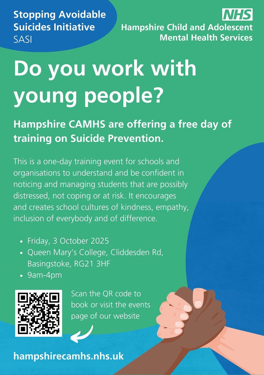 Hampshire CAMHS have just had some more professionals book onto this FREE training event on suicide Prevention...........spaces left ?