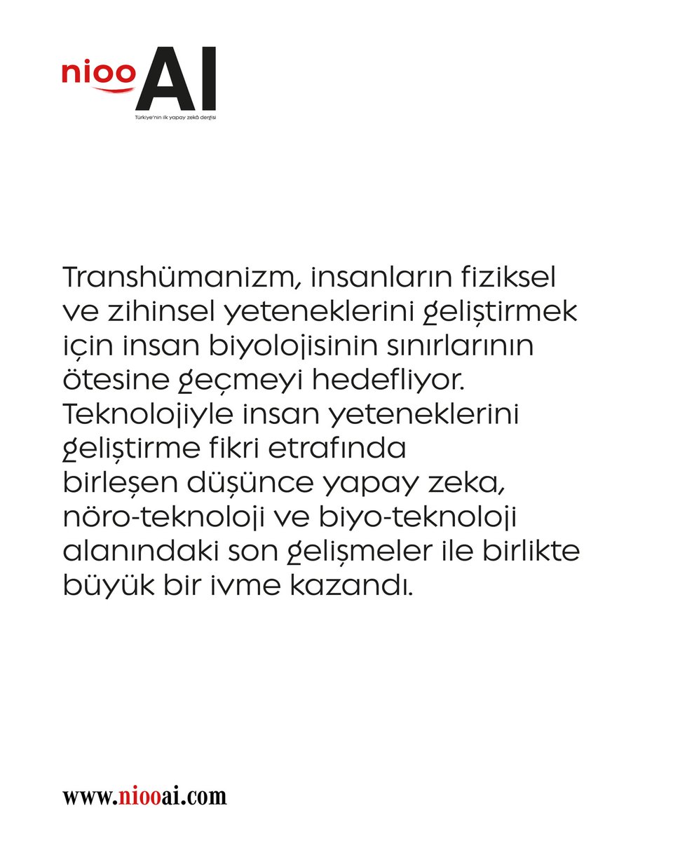 Nioo_AI's tweet photo. Ölümsüzlük ve üstün yetenekler artık bir Hollywood senaryosu değil; nöro-teknoloji ve biyo-teknoloji alanlarına akan milyar dolarlık yatırımlarla şekillenen bir proje.

Tıpkı üretken yapay zekânın hayatımıza bir anda girmesi gibi, transhümanizm de sessizce yükseliyor. https://t.co/HXJXAAMobu