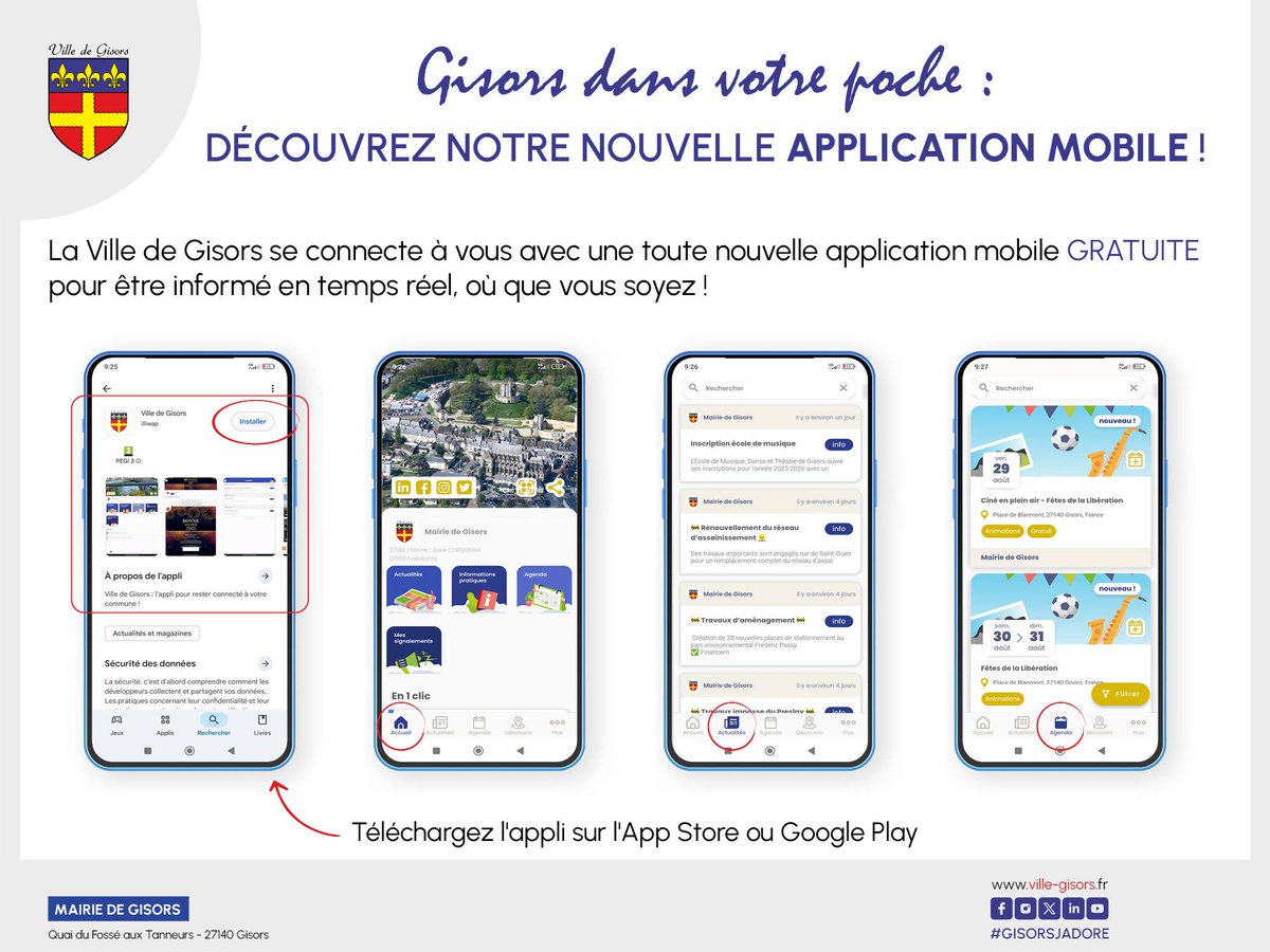 📱 Gisors dans votre poche : découvrez notre nouvelle application mobile ! 🌟

La Ville de Gisors se connecte à vous avec une toute nouvelle application mobile GRATUITE pour être informé en temps réel, où que vous soyez ! 🏘️✨

💡 Pourquoi la télécharger ?
- 🔔 Recevez des
