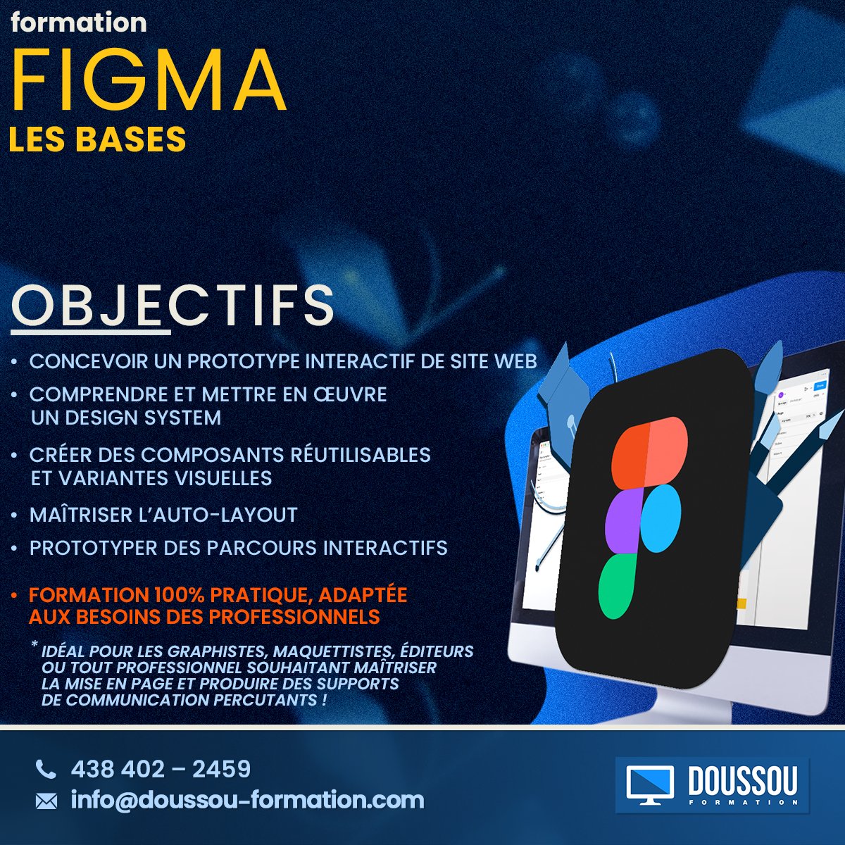 DoussouInc's tweet image. Formation Figma – Les Bases
Prototypage, auto-layout, design system & plus.
100% pratique, certifiée, en petit groupe à Montréal.
doussou-formation.com/formation/form…
#Figma  #DesignWeb #uiuxdesign  #Formationprofessionnelle  #Graphisme #Prototypage #DoussouFormation #Montreal