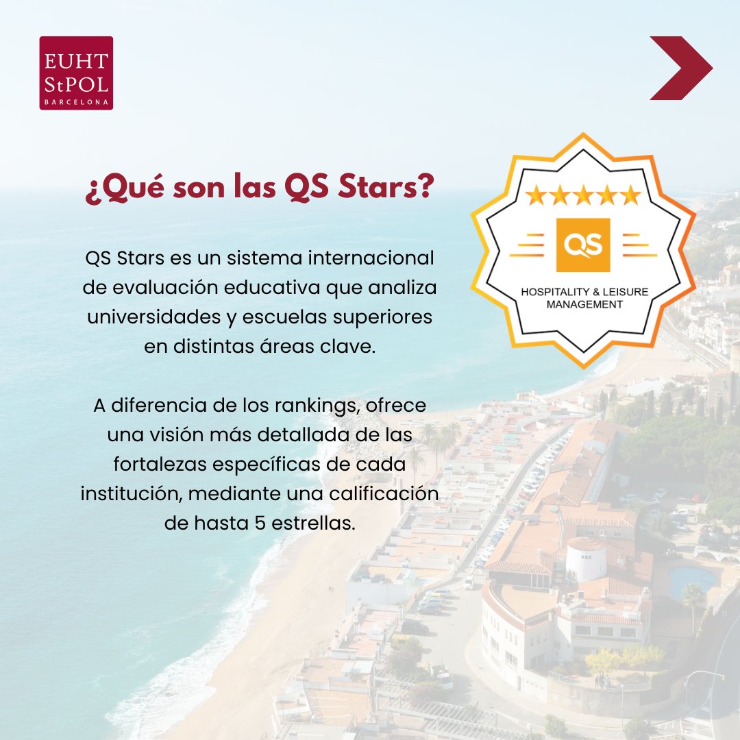 EUHTStPOL's tweet image. Nuestro Grado en Dirección de Empresas Hoteleras y Gastronómicas cuenta con 5 QS Stars en Fortaleza del Programa, otorgadas por Quacquarelli Symonds.
Una distinción que avala la calidad, empleabilidad e impacto internacional de nuestra formación.
#EUHTStPOL #QSStars #Hospitality