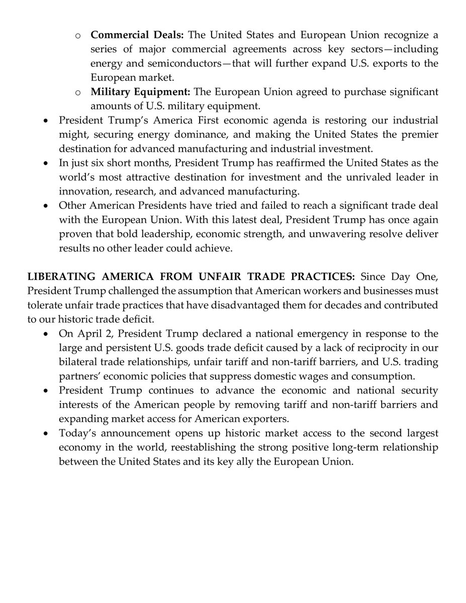 FACT SHEET: The United States and European Union Reach Massive Trade Deal