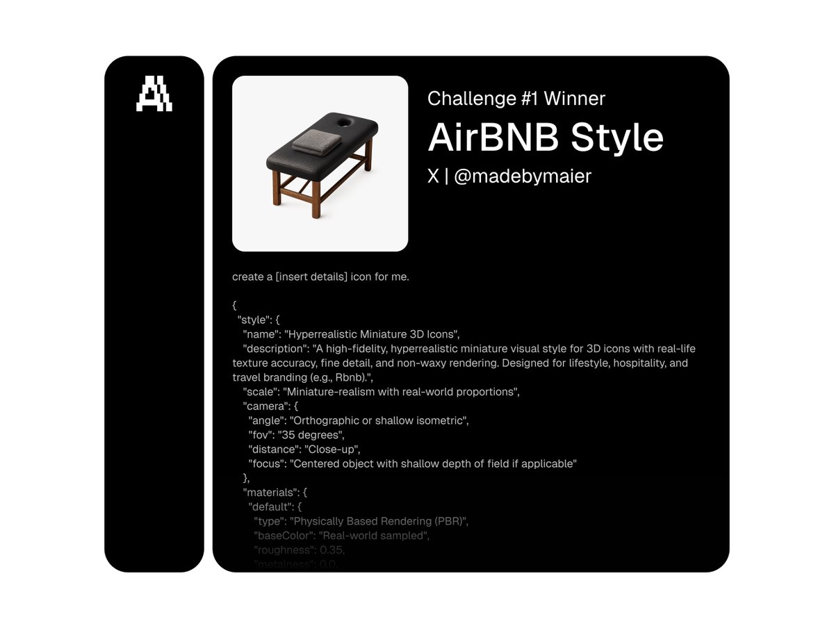 ART_INPUT's tweet image. 🚅 | You can access the [JSON prompt] for this incredible Airbnb style by @madebymaier within our community! 

Join us: discord.com/invite/9yhY6hG…

Well done again to @madebymaier and well done to all the members that participated!