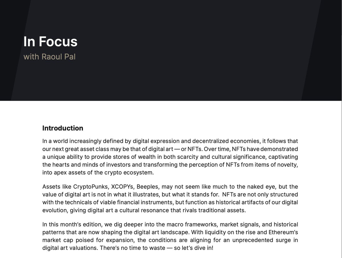 My full analysis on the opportunities of digital art as the greatest long-term store of wealth appeared in GMI in July and just published in RV Pro... here is the intro... 1/
