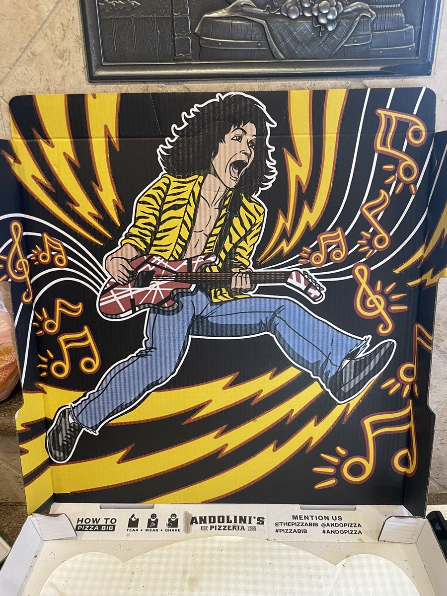 GregRenoff's tweet image. New @vanhalen inspired 🍕 box design from Andolini’s in Tulsa! 🔥