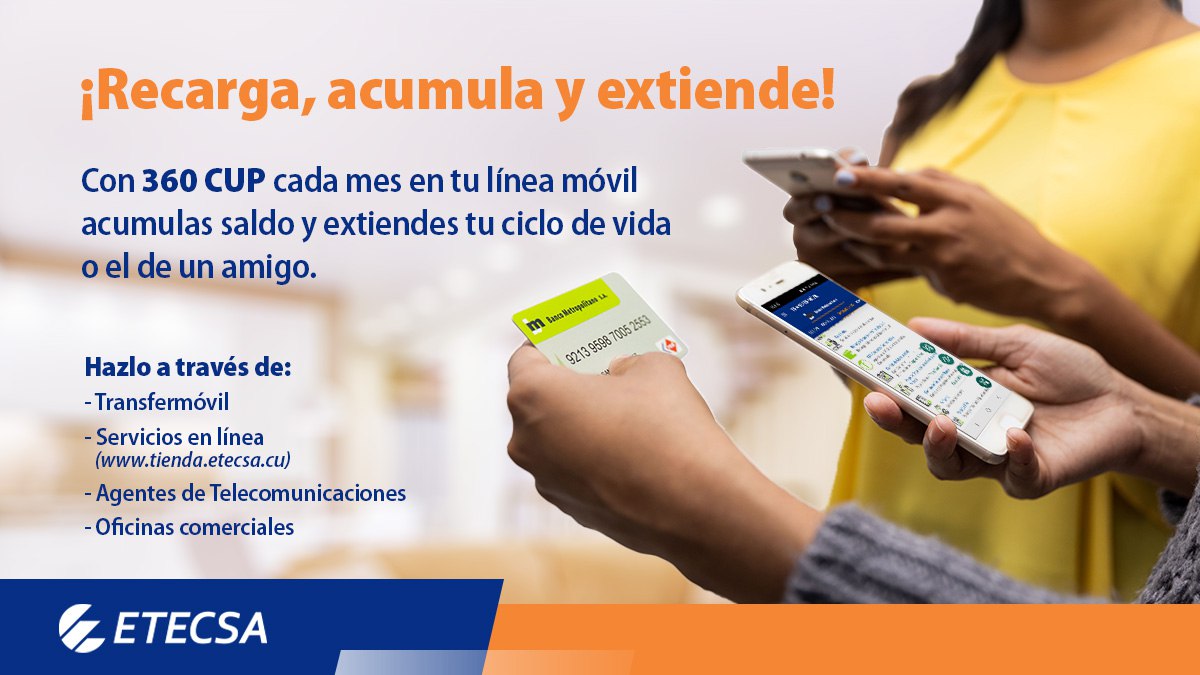 Sistematiza tus recargas en los plazos establecidos para que nunca te falte el saldo.
#EtecsaConCuba