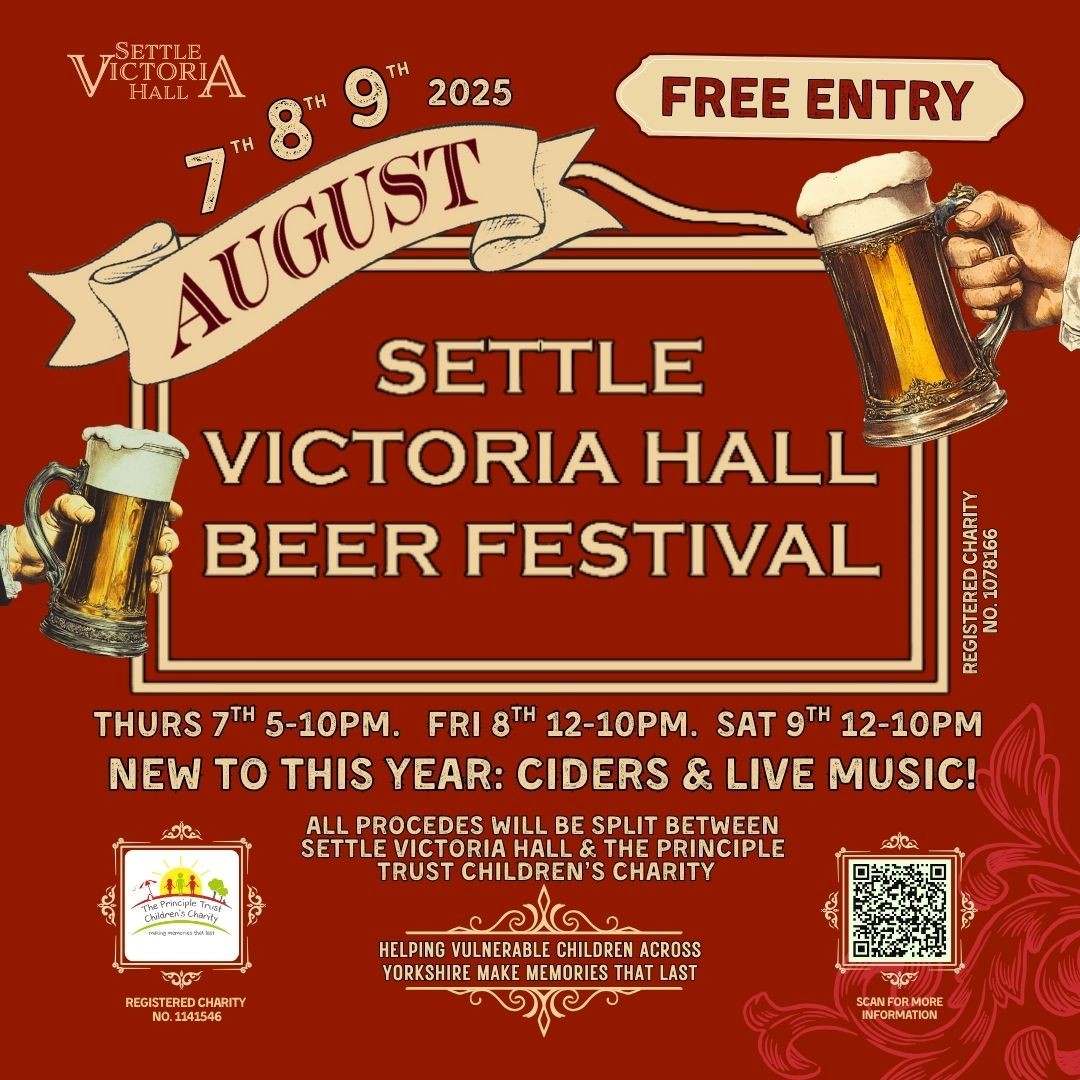 🍻 We're proud to sponsor the Settle Victoria Hall Beer Festival from 7-9 Aug!

Enjoy beer, food &amp; music -  all in support of The Principle Trust, helping children &amp; families enjoy well-deserved breaks.

📍 Settle Victoria Hall
🎟️ Family &amp; dog-friendly!

#Settle #CharityEvent