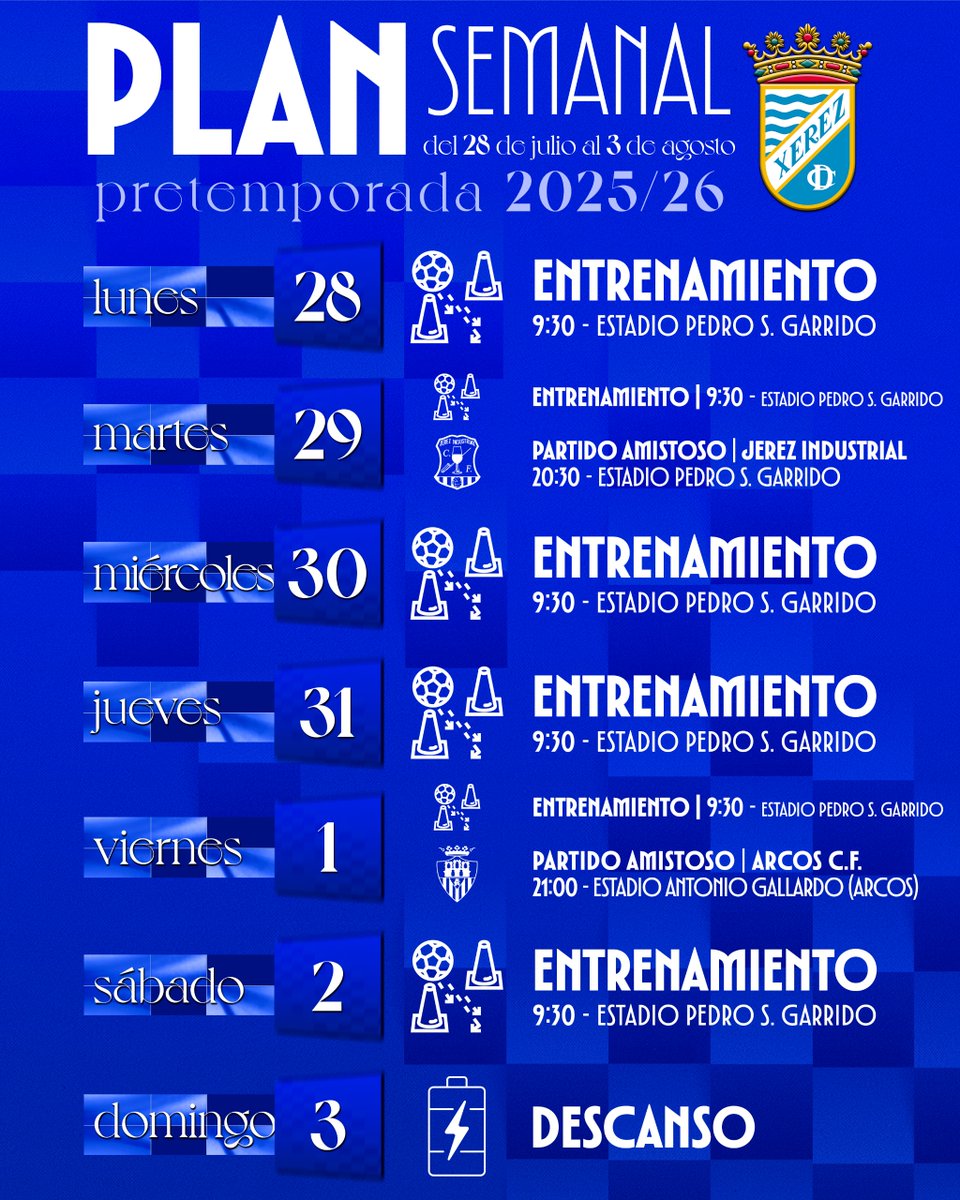 XerezCD_OFICIAL's tweet image. 📆 𝗣𝗟𝗔𝗡𝗡𝗜𝗡𝗚 | Semana 3⃣ de #PretemporadaXerez 🏋️‍♂️

🔜 #IndustrialXerez • #ArcosXerez
