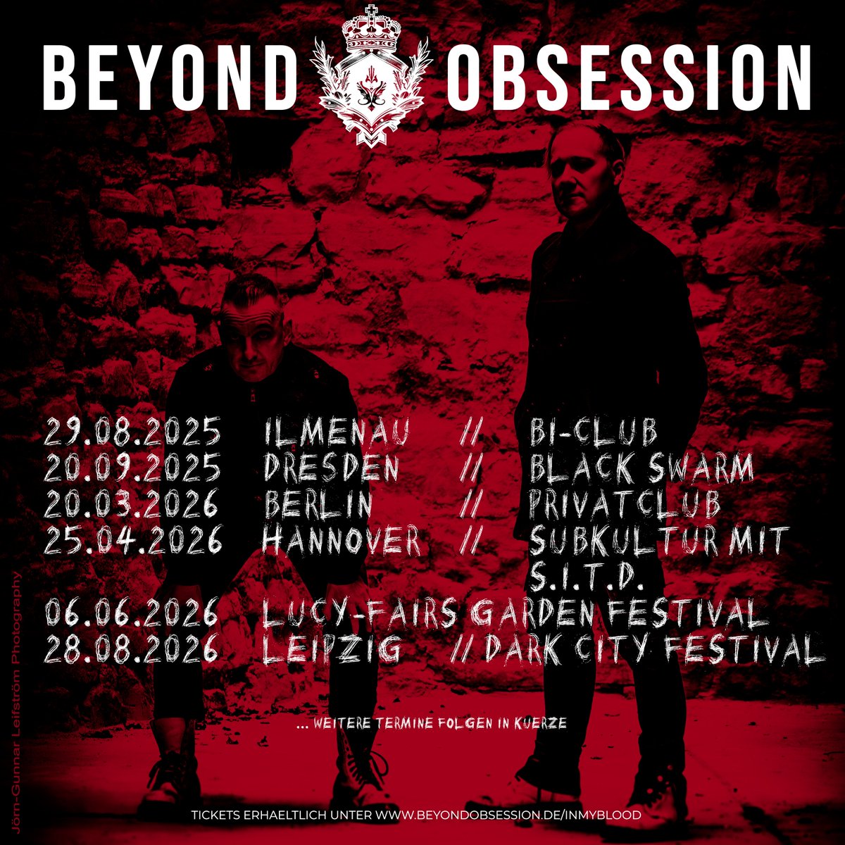 Liebe Freundinnen / liebe Freunde, Euer Ticket bekommt ihr hier: beyondobsession.de/inmyblood wir freuen uns auf Euch mit neuer Musik, bis bald