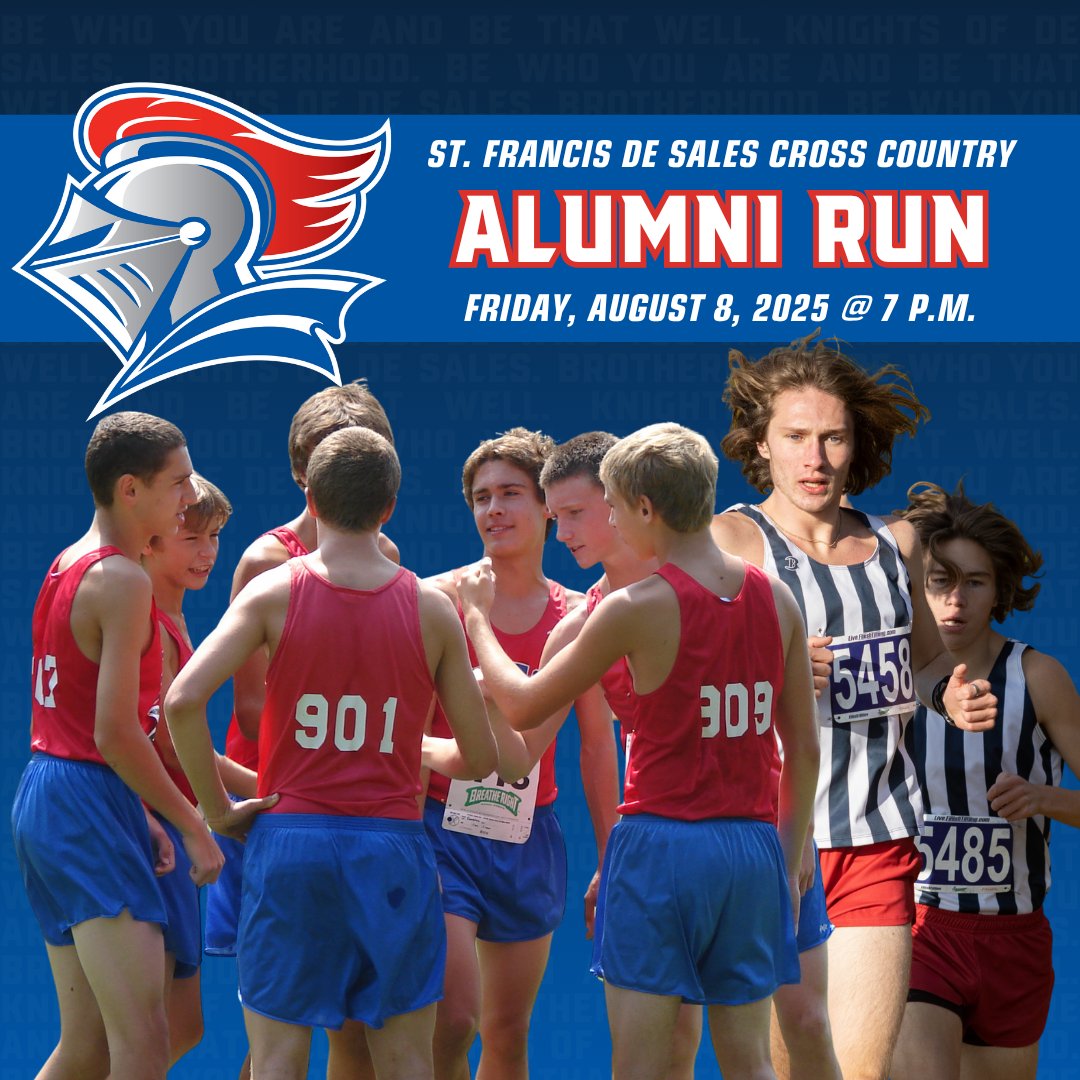 SFS Alumni Knights (@sfs_alumni) on Twitter photo ๐นCross Country Knights โ๏ธ
Join Coach Sorge and the Knights for the annual Alumni Run, beginning 7 p.m., Friday, Aug. 8, at LaValley Stadium.
Drop in; no RSVP required.
<a href="/SFSAthletics/">St. Francis de Sales Athletics</a> #VJ #SFSKnights #MarchOn ๐นCross Country Knights โ๏ธ
Join Coach Sorge and the Knights for the annual Alumni Run, beginning 7 p.m., Friday, Aug. 8, at LaValley Stadium.
Drop in; no RSVP required.
<a href="/SFSAthletics/">St. Francis de Sales Athletics</a> #VJ #SFSKnights #MarchOn