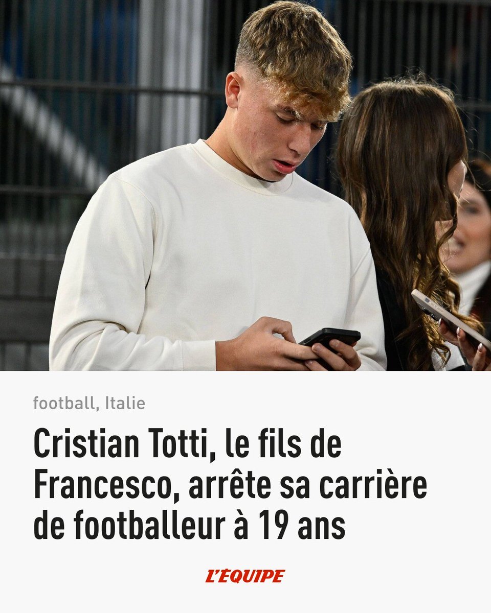 À seulement 19 ans, Cristian Totti a décidé de se retirer des terrains, lui qui évoluait en Serie D, la quatrième Division italienne en novembre dernier. Les attentes suscitées par son nom ont représenté un poids trop lourd à porter.
➡️ l.lequipe.fr/VAo