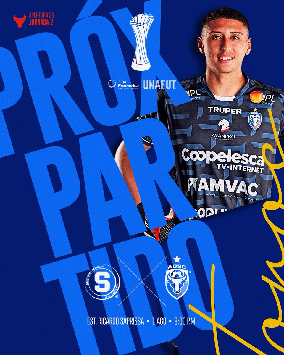 AD San Carlos (@adsancarlos) on Twitter photo #PróximoPartido
🏆 Jornada 2 Liga Promerica Apertura 2025
⚽ Saprissa vs San Carlos
🏟 Ricardo Saprissa
📅 Viernes 1 de agosto
⏰ 8:00 pm
📺 <a href="/FUTV/">Factory UTV</a>
Con la alegría del primer triunfo, vamos a Tibás a seguir luchando con el corazón que nos une.
#SanCarlosMásQueFútbol #Toros 🐂💙❤️ #PróximoPartido
🏆 Jornada 2 Liga Promerica Apertura 2025
⚽ Saprissa vs San Carlos
🏟 Ricardo Saprissa
📅 Viernes 1 de agosto
⏰ 8:00 pm
📺 <a href="/FUTV/">Factory UTV</a>
Con la alegría del primer triunfo, vamos a Tibás a seguir luchando con el corazón que nos une.
#SanCarlosMásQueFútbol #Toros 🐂💙❤️
