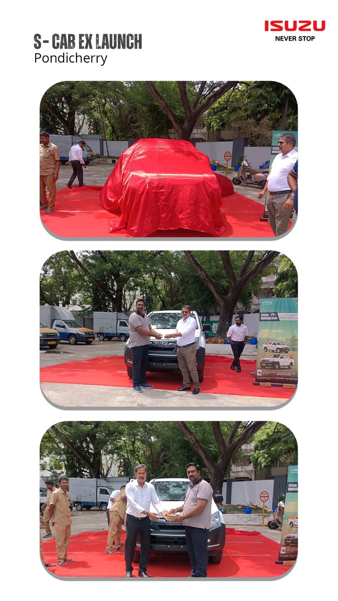 IsuzuIndia's tweet image. ISUZU S-CAB EX launched in Pondicherry!
Power-packed performance meets trusted Japanese engineering. Built for those who demand more from every drive.
#SCABEX #IsuzuMotorsIndia #DrivenByTrust #JapaneseTechnology