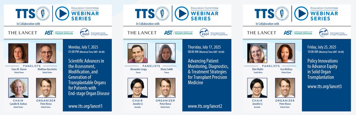 TTS (@ttsorg) on Twitter photo 🚨Webinar recordings now available!
Don't miss our three-part webinar series 👉 Exploring the Future of Transplantation. In collaboration with <a href="/TheLancet/">The Lancet</a> <a href="/AST_info/">American Society of Transplantation (AST)</a> <a href="/ESOTtransplant/">ESOTtransplant</a>
Solid organ transplantation continues to transform the lives of patients with end-stage 🚨Webinar recordings now available!
Don't miss our three-part webinar series 👉 Exploring the Future of Transplantation. In collaboration with <a href="/TheLancet/">The Lancet</a> <a href="/AST_info/">American Society of Transplantation (AST)</a> <a href="/ESOTtransplant/">ESOTtransplant</a>
Solid organ transplantation continues to transform the lives of patients with end-stage