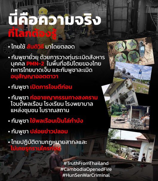 BTosat's tweet photo. เรามาช่วนกันแชร์ไปให้คนทั้งโลกได้รู้ กันเถอะ 
ไทยนี้รักสงบ แต่ถึงรบไม่ขลาด
 
#truthfromthailand
#CambodiaOpenedFire
#hunsenwarcriminal

#กัมพูชายิงก่อน 
#ไทยนี้รักสงบแต่ถึงรบไม่ขลาด 
#ไทยกัมพูชา
#ชายแดนไทยกัมพูชา https://t.co/scbTcnVG4B
