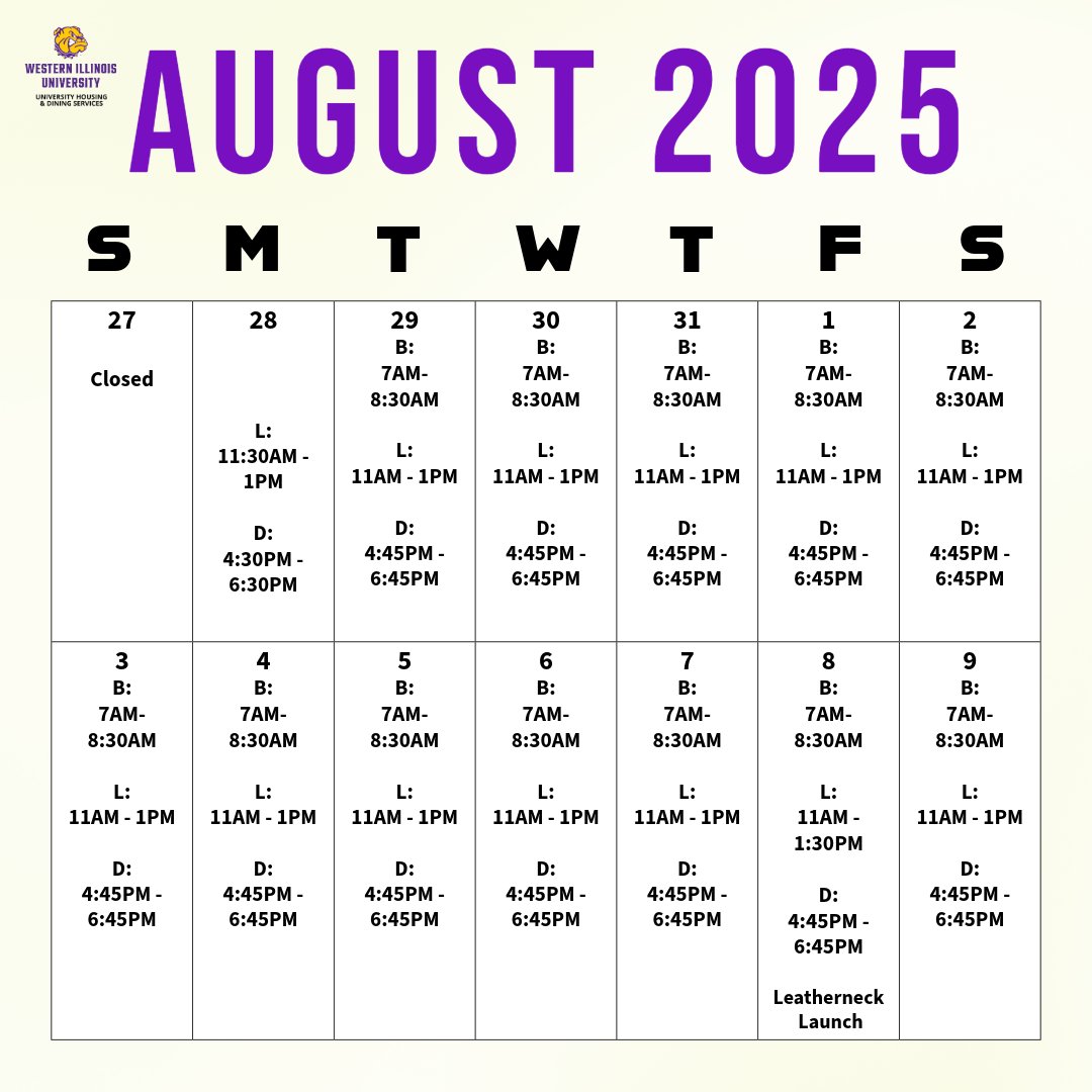 July week 5 &amp; August Week 1 dining hours for Corbin-Olson are now available!