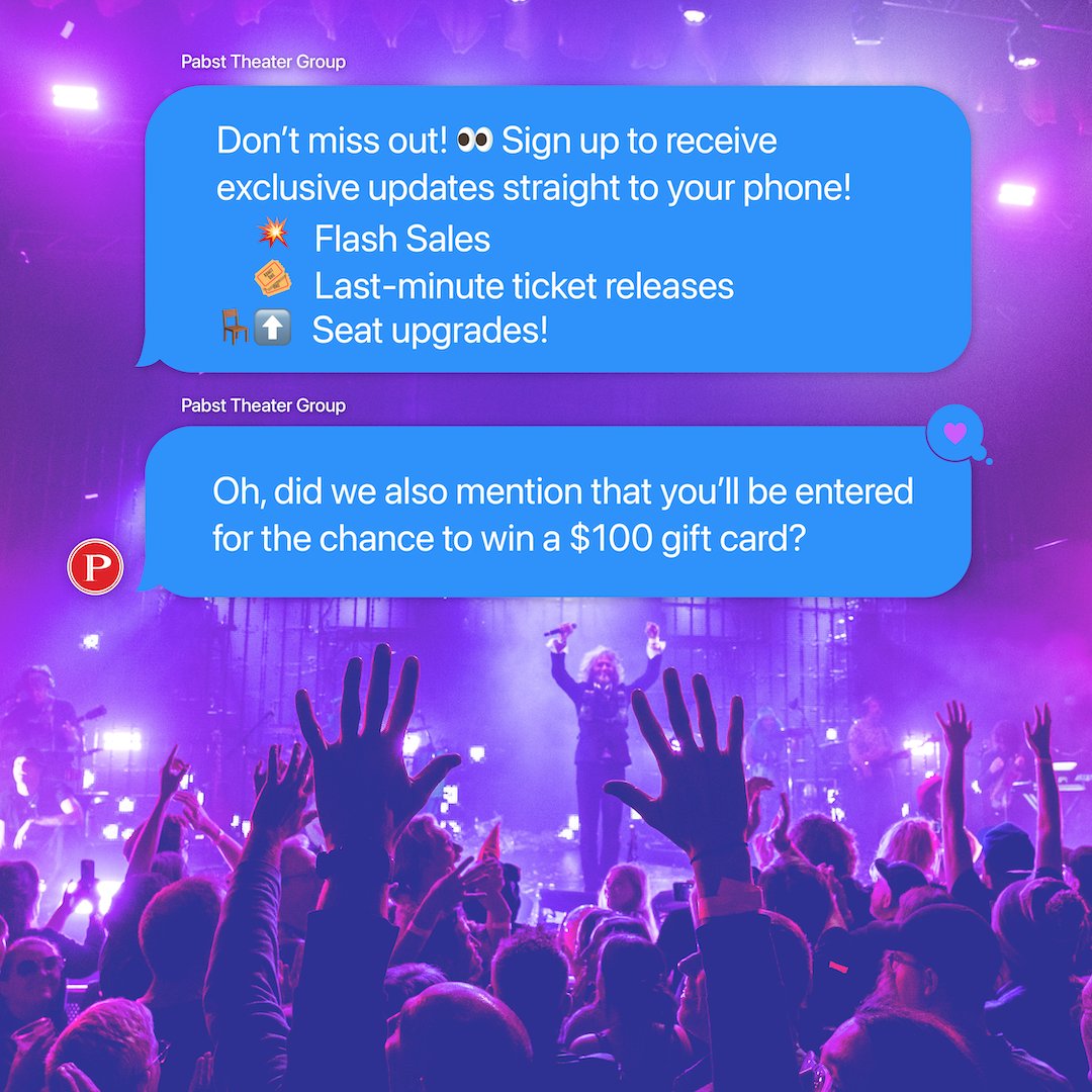 PabstTheaterGRP's tweet image. U up? 👀 Don't miss out on new shows, exclusive offers, updates + more by signing up for messages sent straight to your phone. Perk Alert 🚨 You'll be entered to win a $100 Pabst Theater Group gift card!
Sign up here: pabsttheatergroup.com/connect/become…