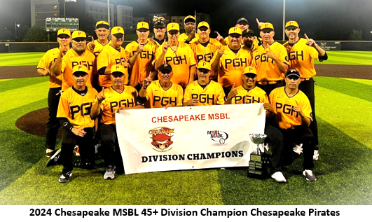 The Chesapeake Pirates are at it again! The 2024 Chesapeake MSBL 45+ division champions are 19-1 this year with a 185-43 run differential! Do you have a team that's tearing it up? Let us know! Please email me at msbllamontia@aol.com #msbl #mensbaseball #adultbaseball