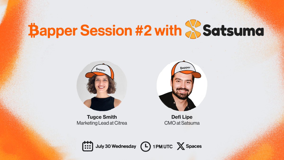Another ₿apper session is coming up!

The Citrea Team is ₿apping with <a href="/SatsumaDEX/">Satsuma 🍊</a> about the Unfreeze ₿apps for Citrea Mainnet Campaign.

Join us on July 30th at 1pm UTC for an X Spaces.

Topic? ₿apps, ₿apps, and more ₿apps.

Set a reminder:
👇
x.com/i/spaces/1ypKd…