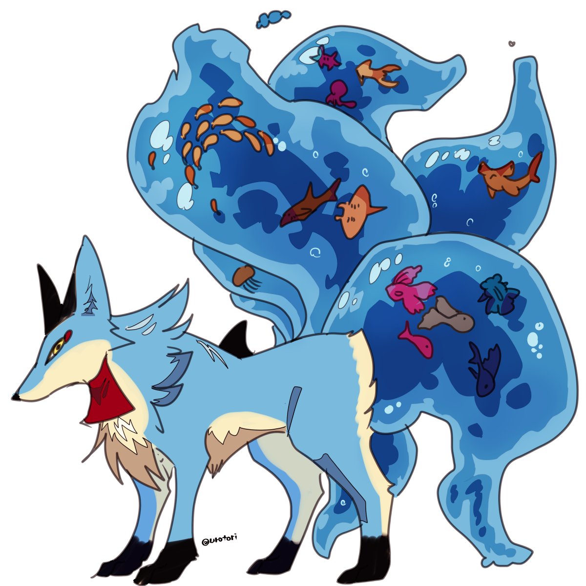 urotori's tweet image. 5年くらい前の再掲で申し訳ないんだけど水族館かアクアリウムな尻尾の狐
#oc