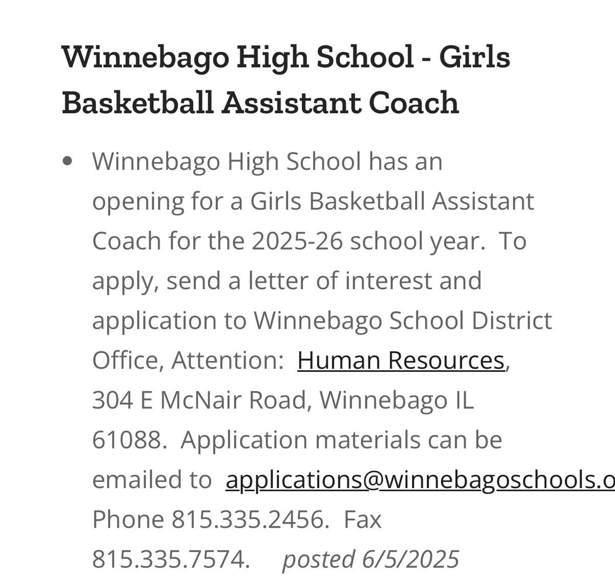 We are looking to add another coach. 

Please reach out if you have any questions. 

This position will lead our FS team and assisting JV and Varsity. Practices primarily are right after school at 3:15.