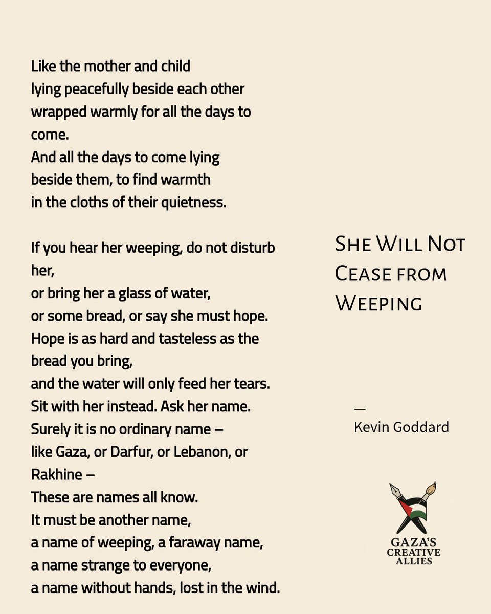GazaAllies's tweet image. She Will Not Cease from Weeping, Kevin Goddard
