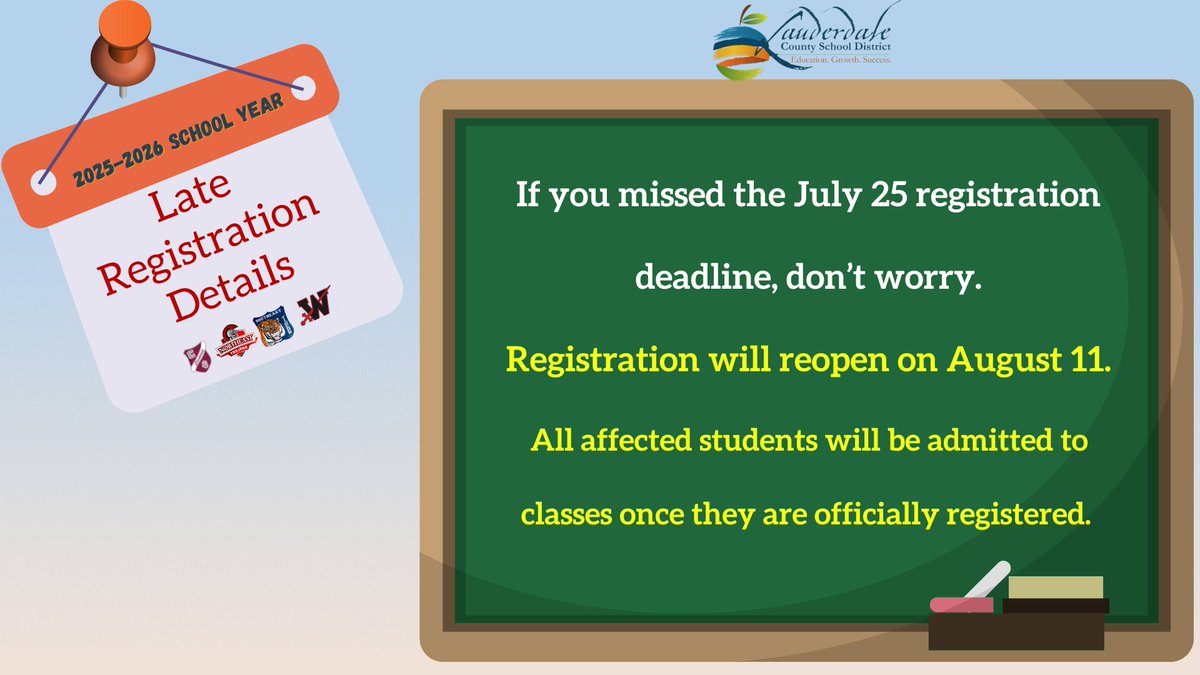 Did you miss the regular registration deadline?  No worries! Registration for the 2025–26 school year will reopen on August 11. We’re here to help every student get a strong start. #LCSDExcellence #FutureFocused #MaketheCase