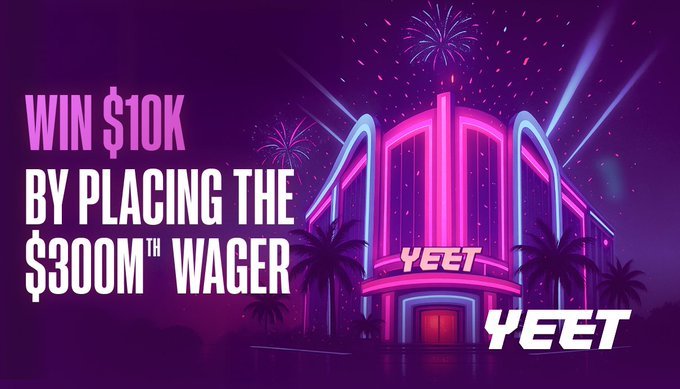 Sultan_Bd_24's tweet image. CT Fam,

@Yeet is about to hit $300M wagered  let’s go

Place that milestone bet, and if you hit, you win $10K.

Who’s ready to YEET their way to the top.